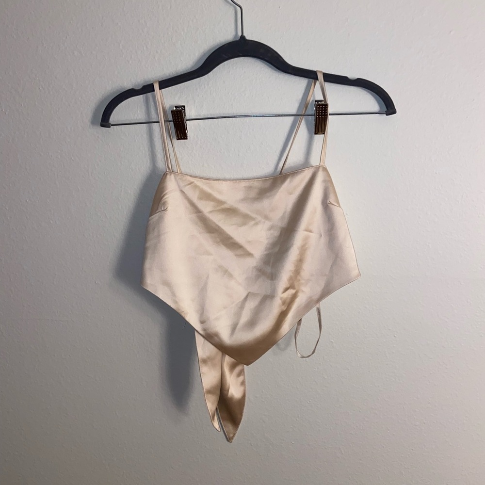 Satin handkerchief tie back top in Champagne Ivory